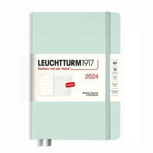 weekly-planner-notebook-medium-a5-2024-with-booklet-mint-green-english